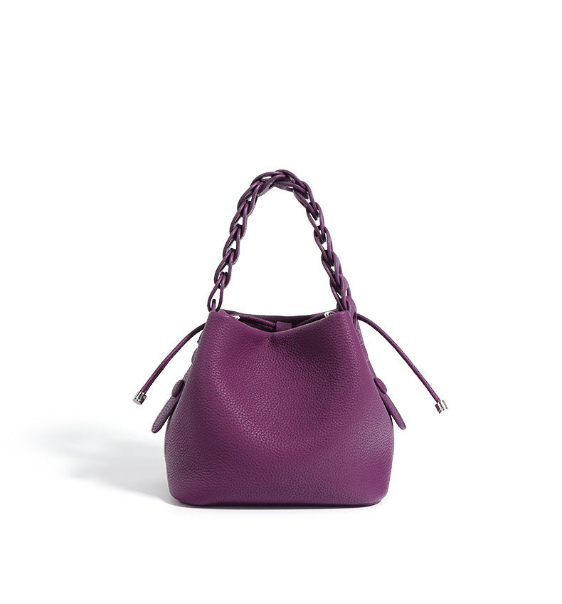 European Style New Top Layer Cowhide Bucket Bag High-Quality Genuine Leather Fashion Women's Handbag Tote Shoulder Crossbody Bag Woven