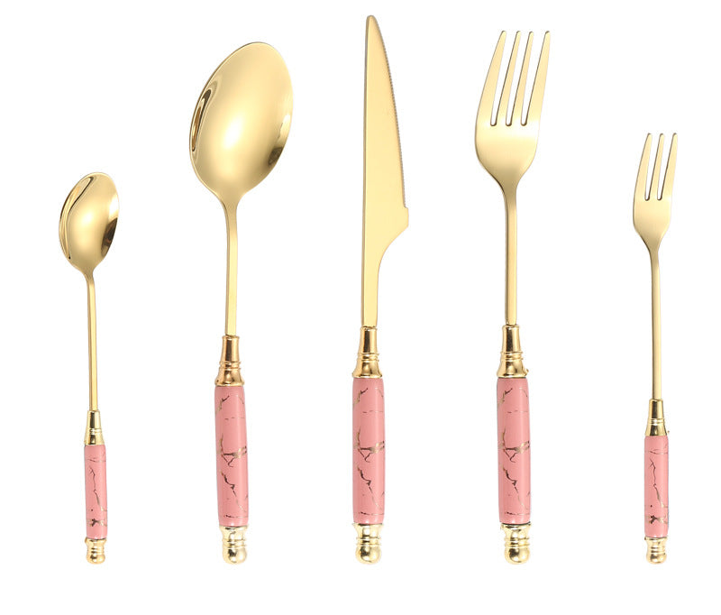 Stainless Steel Cutlery Restaurant Western Steak Knife Fork Imitation Marble Pattern Ceramic Handle Knife Fork Spoon Tea Spoon Tea Fork Set