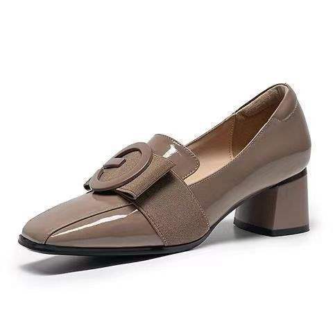 Soft Leather Patent Leather New Style Women's Shoes Fragrance Style Korean Version Square Toe Elegant Small Leather Shoes Versatile Soft Sole Chunky Heel Loafers for Women