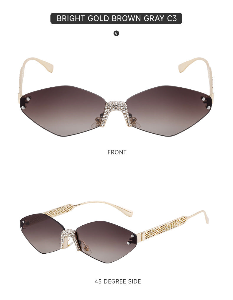 New Diamond Cut Edge Frameless Sunglasses for Women, Diamond-Studded Sunglasses, Sun Protection, Diamond-Shaped Frame Glasses for Women shades