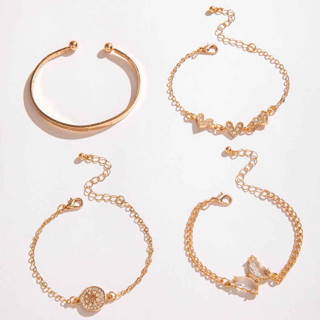 European and American Jewelry High-End Imitation Crystal Butterfly Bracelet Set Fashion Inlaid Diamond Heart Bracelet Wholesale