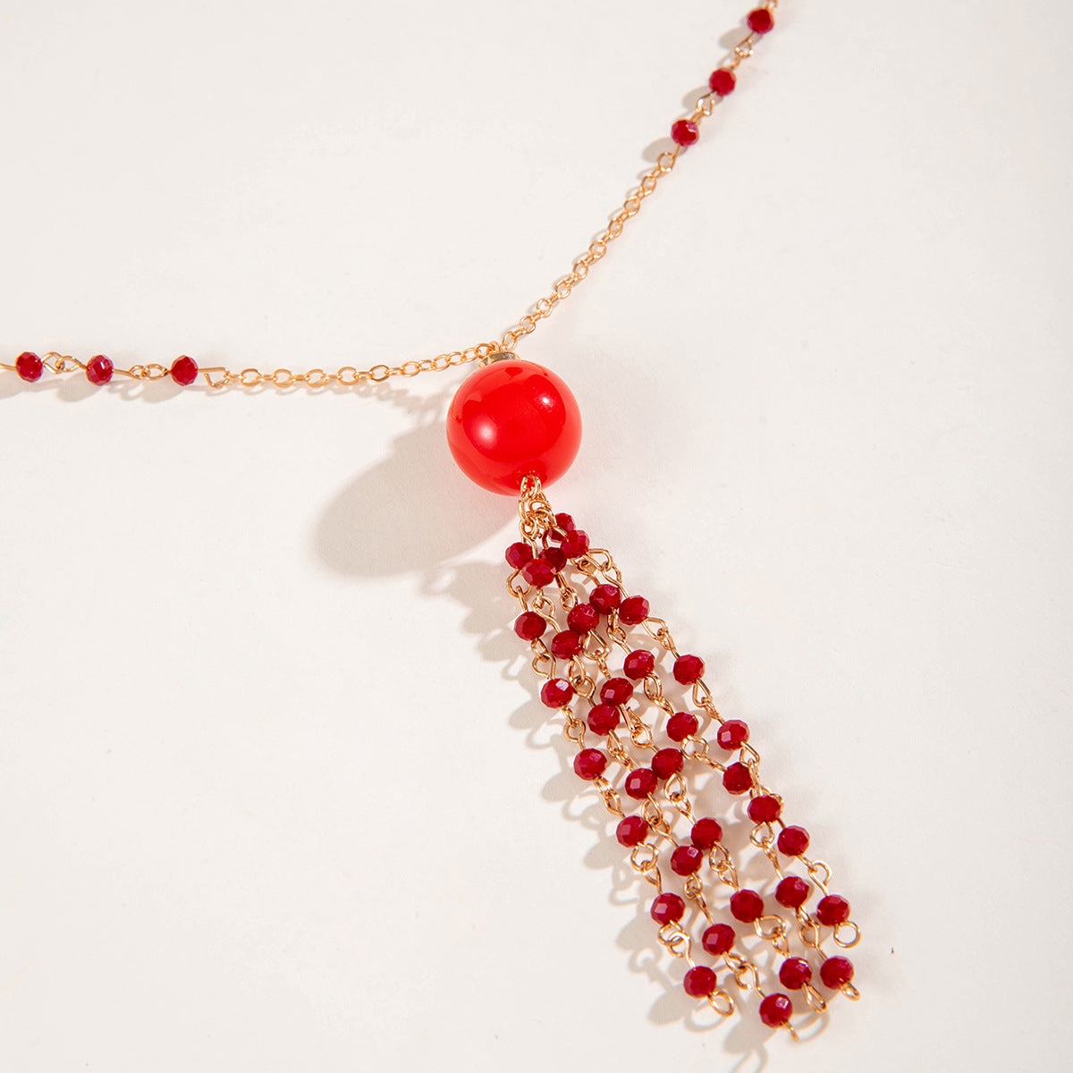 Simple Colorful Beaded Tassel y Chain Necklace Elegant Versatile Diamond-Studded Sweater Chain Jewelry