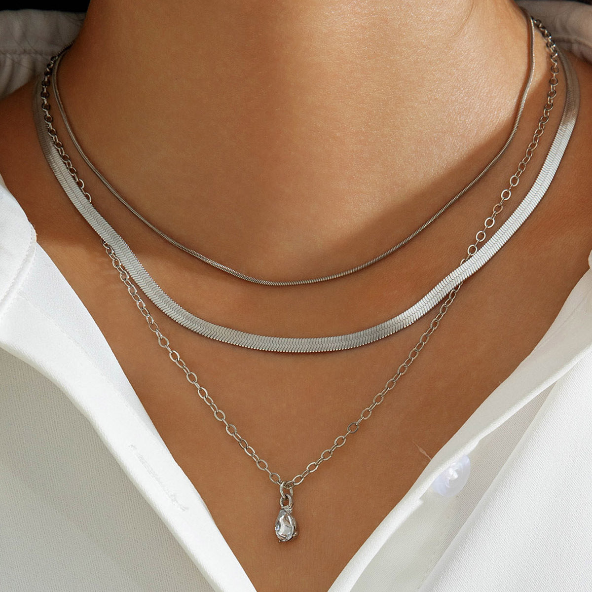European and American Fashion Collarbone Chain Round Pendant Tassel Multi-layer Stacking Necklace Layered One-word Necklace3Set