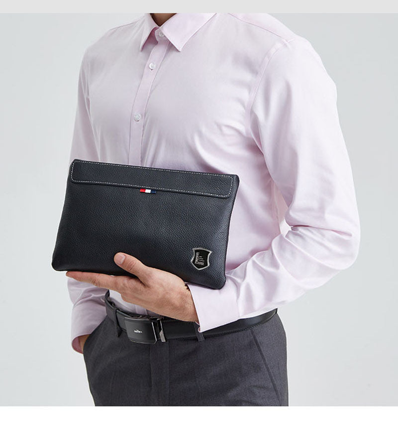 Business Commuting Genuine Leather Clutch Bag for Men, Casual Large Capacity Top Layer Cowhide Men's Handheld Wallet Phone Bag