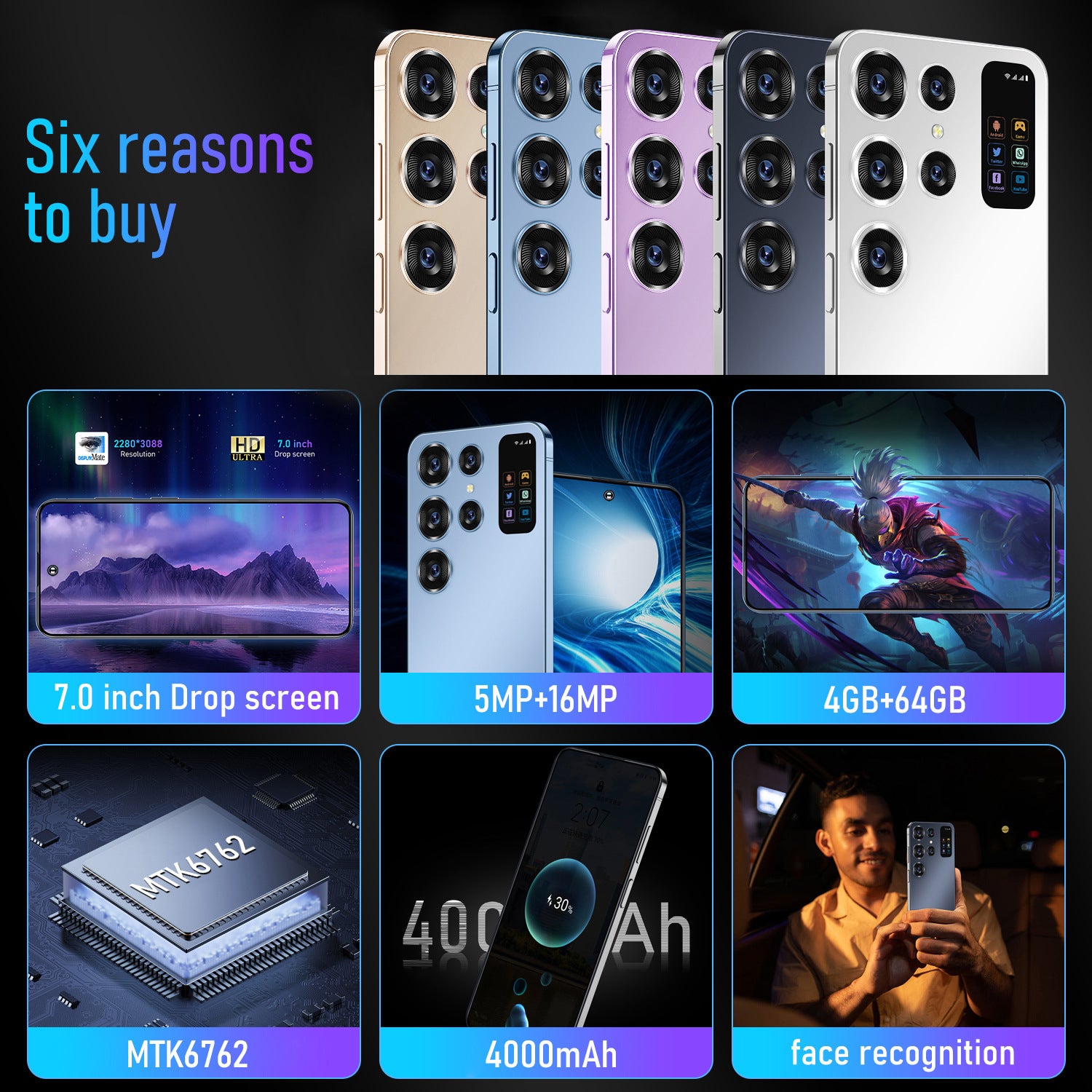 new smartphone C25 Android7.3Inch Large Screen4+64G Smartphone Shopee