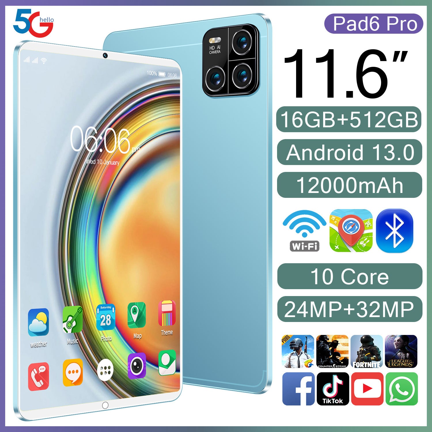 New Tablet Pad6 10Inch Android Smart Support WiFi Dual SIM Card Dual Standby Factory Exclusive