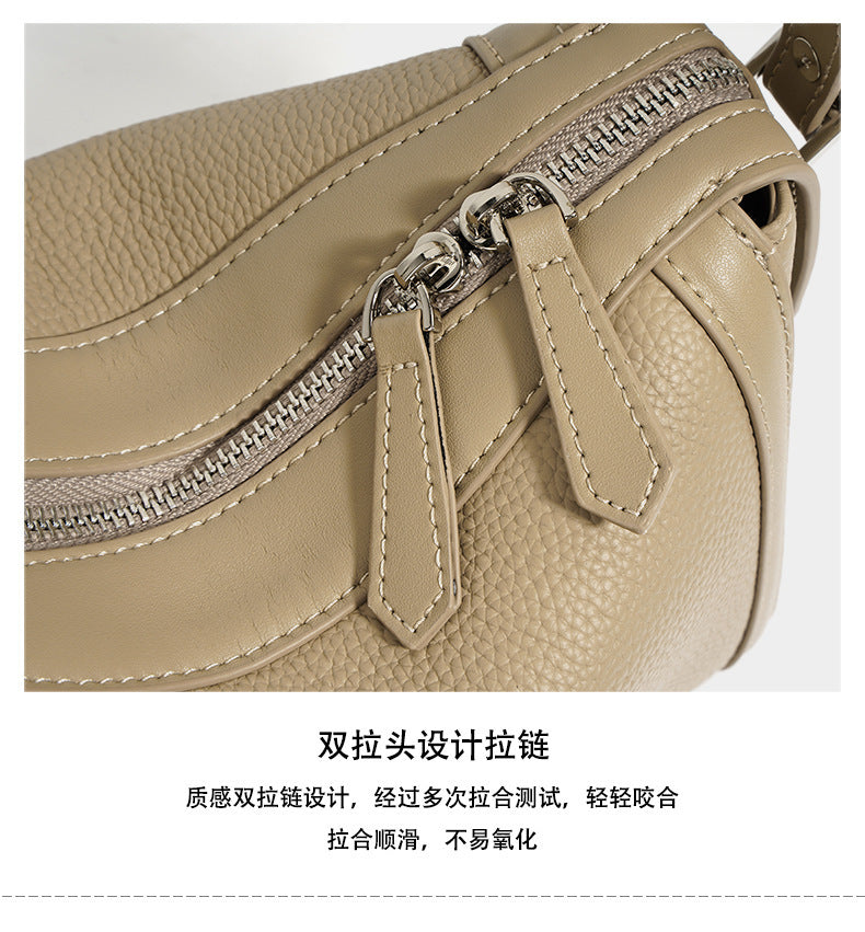 New Top Layer Cowhide Boston Bag Fashion Women's Bag Simple Texture Cowhide Shoulder Crossbody Bag Niche Design Sense