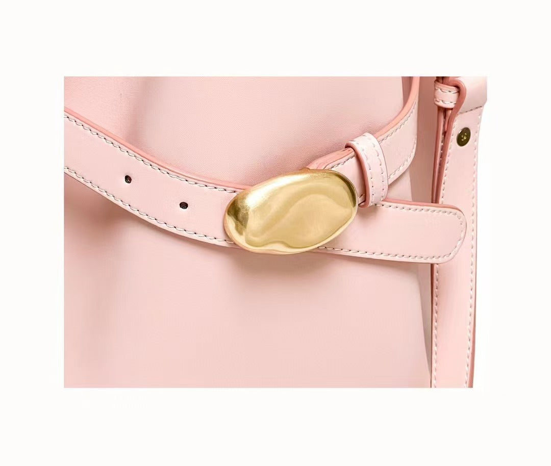 Frosted Leather Bucket Bag Genuine Leather Korean Style Versatile Niche Design Light Luxury Handbag Single Shoulder Crossbody Women's Bag Large Capacity
