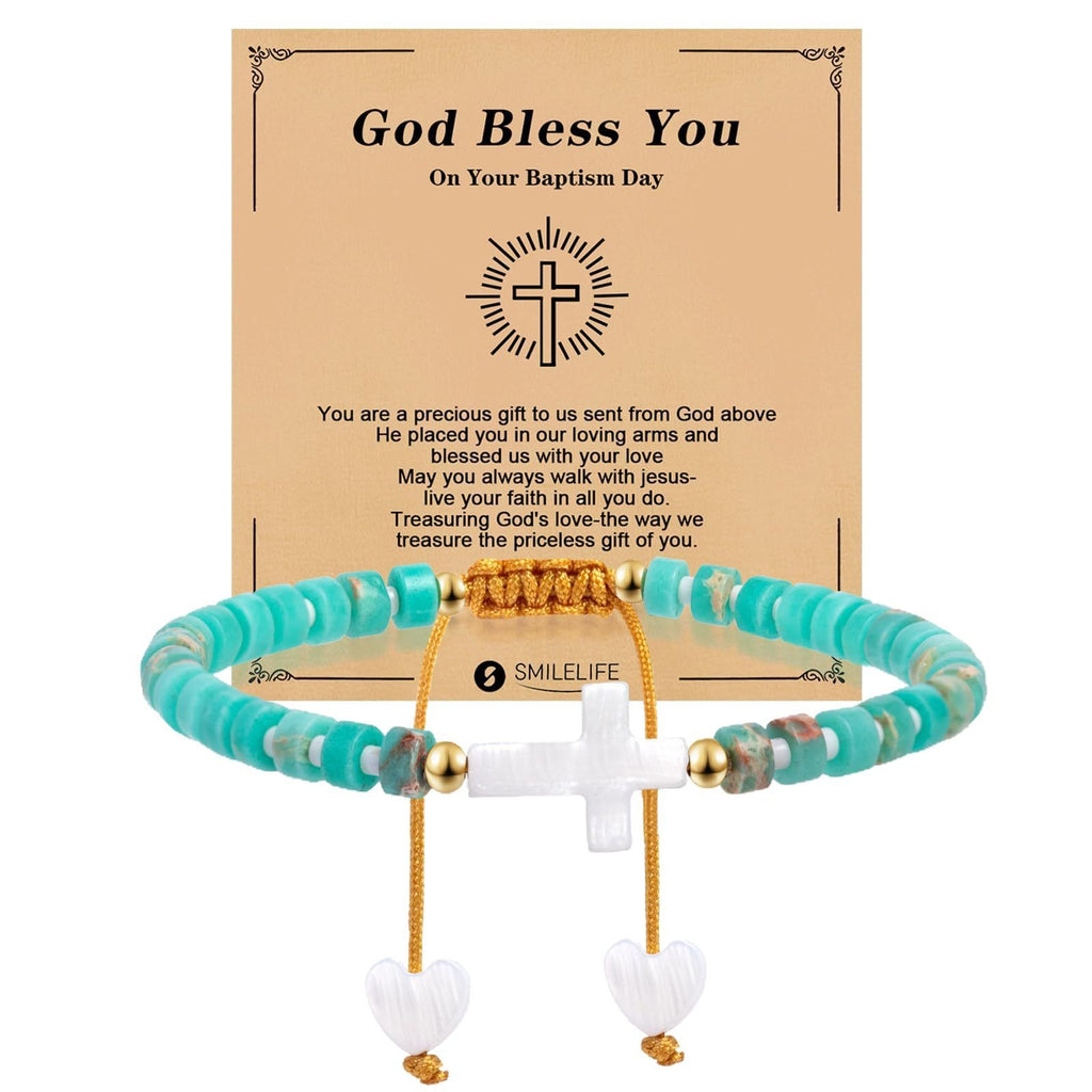 Women's Handmade Woven Bracelet with Heart Pendant, Spacer Beads, Gold Beads, Blessing Card, Stretchable Cross Woven Bracelet