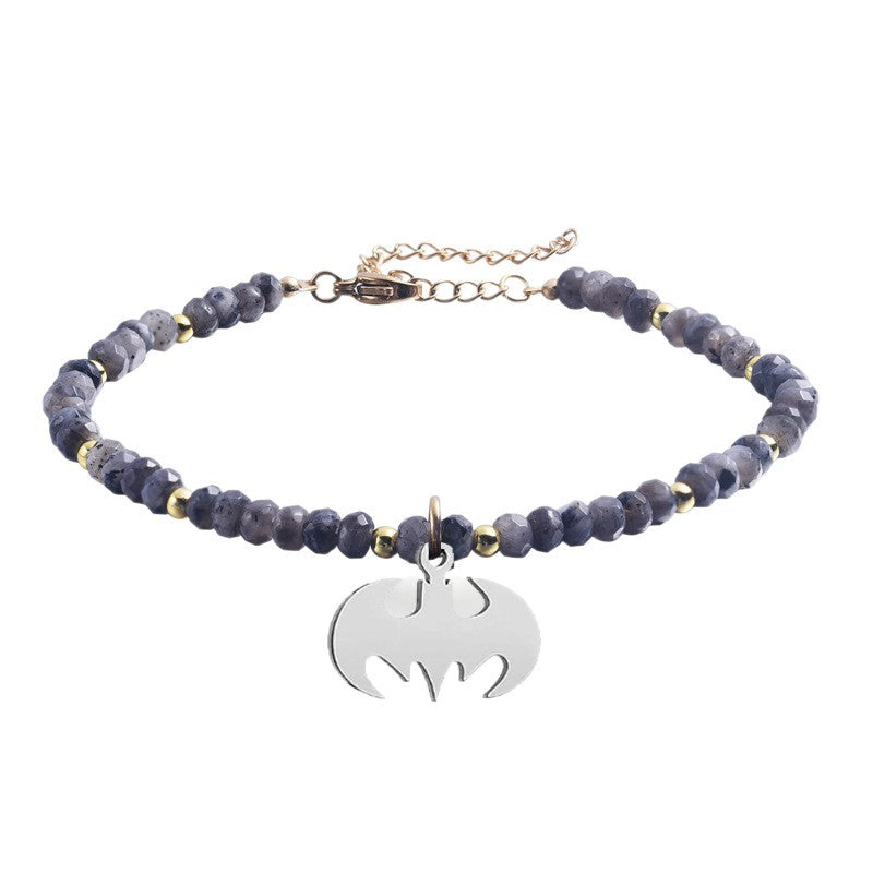Labradorite Mini Bracelet4mm Diamond-shaped Bead Extension Chain European and American Movie Hero Bat Man Batman Bracelet