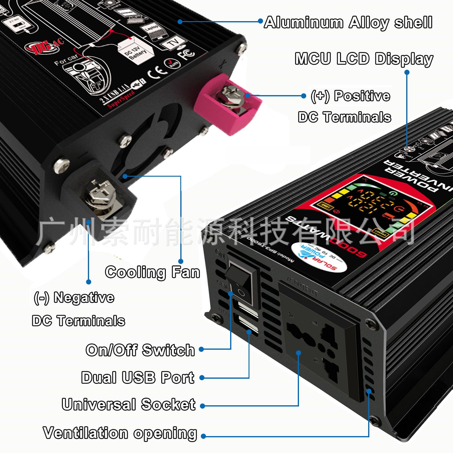 Export Car Inverter500W 12V Turn110V 220V Smart Display car inverter