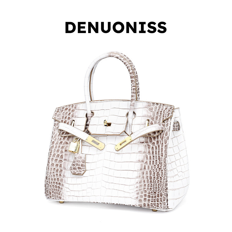 European and American New Style Platinum Bag Crocodile Pattern Women Genuine Leather High-end Fashion Women's Bag Single Shoulder Crossbody Large Capacity Handbag