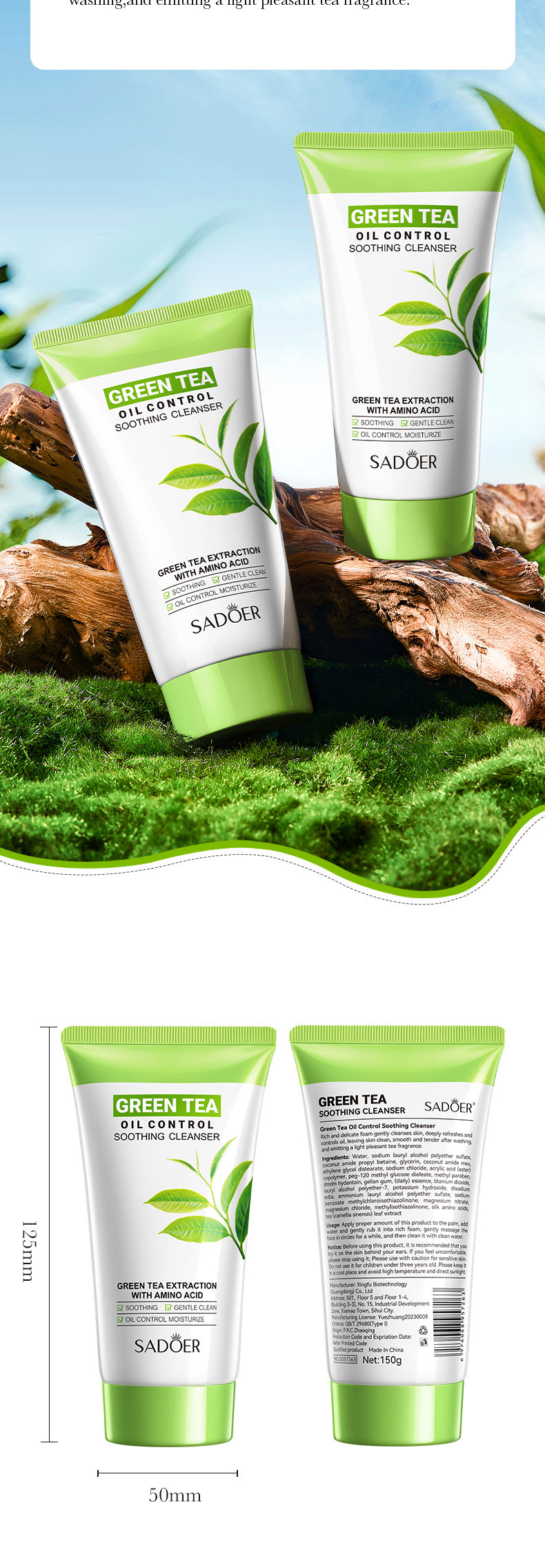 Facial Cleanser150g SADOER Green Tea Cleansing Peach Moisturizing Cleanser  Wholesale