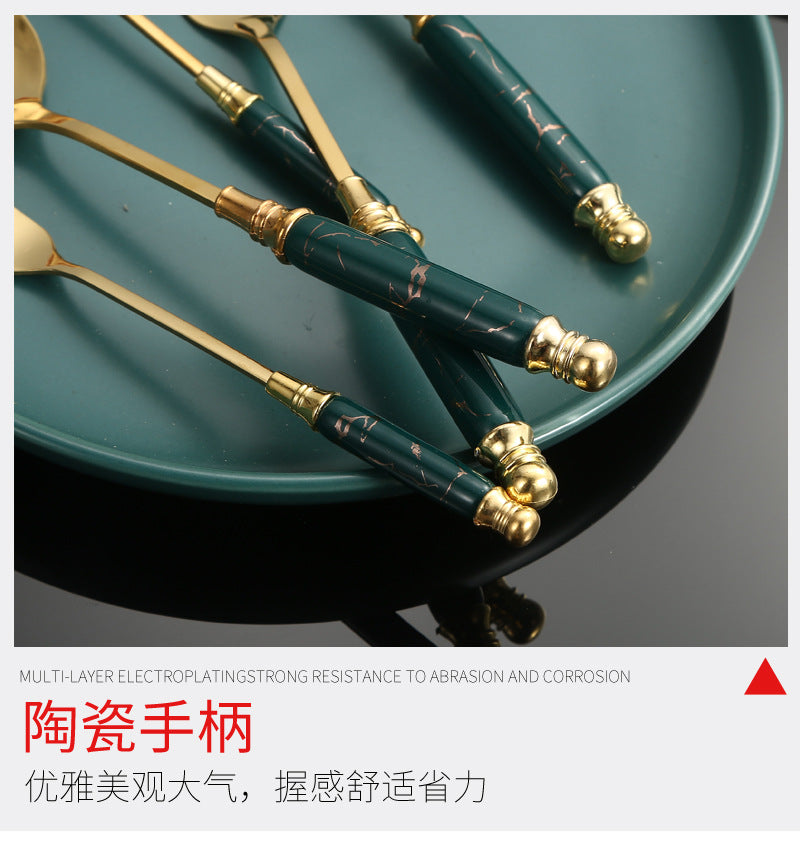 Stainless Steel Cutlery Restaurant Western Steak Knife Fork Imitation Marble Pattern Ceramic Handle Knife Fork Spoon Tea Spoon Tea Fork Set