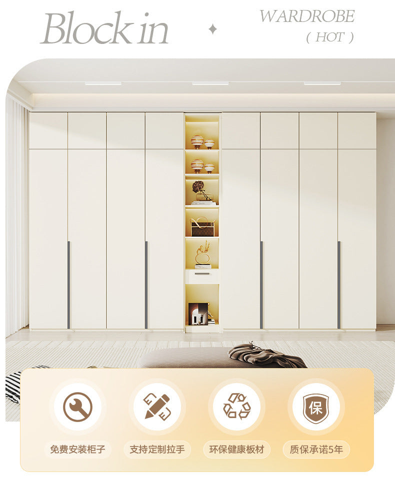 European Pine Board Full-Height Wardrobe3.0/2.8/2.7/2.6/2.5m Mi Light Luxury Bedroom Storage Cabinet