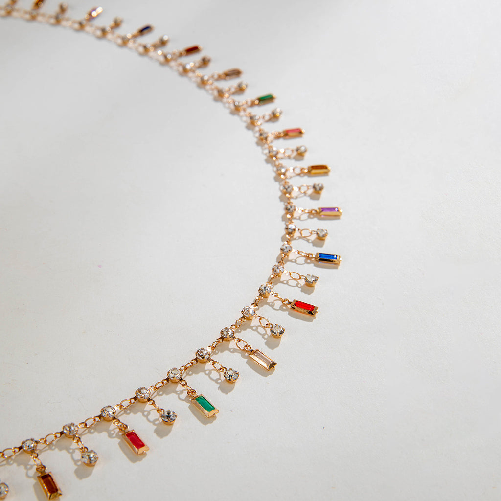 Simple Colorful Beaded Tassel y Chain Necklace Elegant Versatile Diamond-Studded Sweater Chain Jewelry
