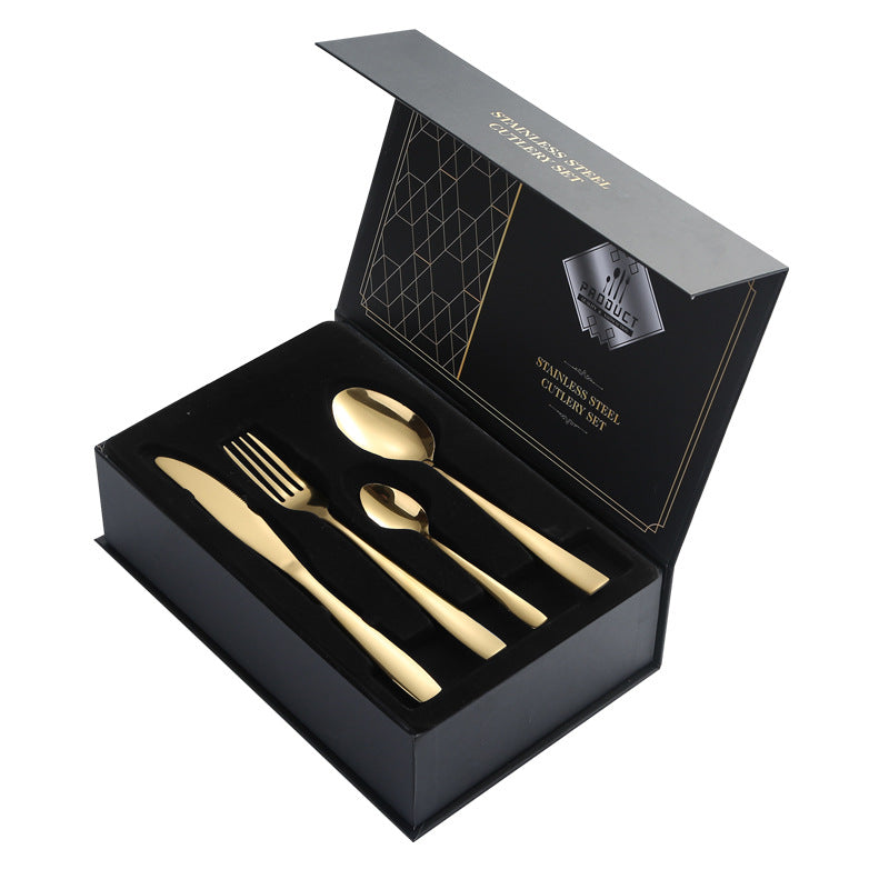 410Stainless Steel Cutlery Set Restaurant Square Handle Knife Fork Spoon24Set of Western Steak Knives and Forks