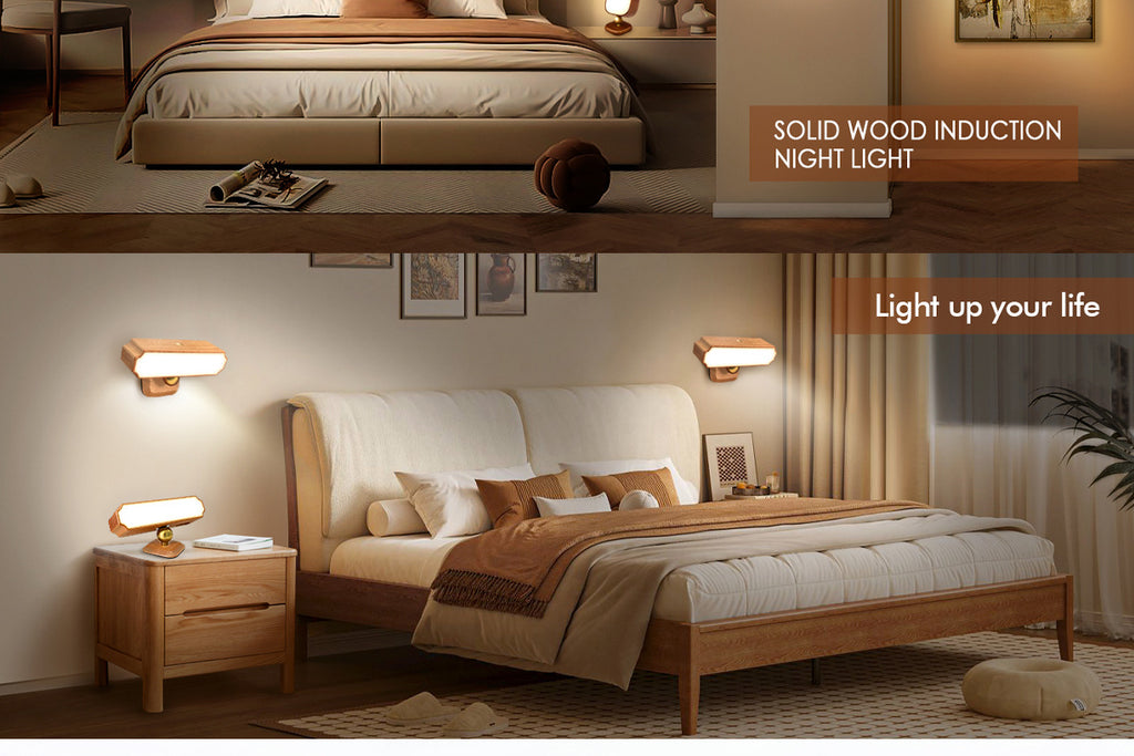 Solid Wood Wall Lamp Human Body Sensing Wireless Reading Wall Lamp Magnetic Night Light Desktop Warm Light Suitable for Staircase Corridor
