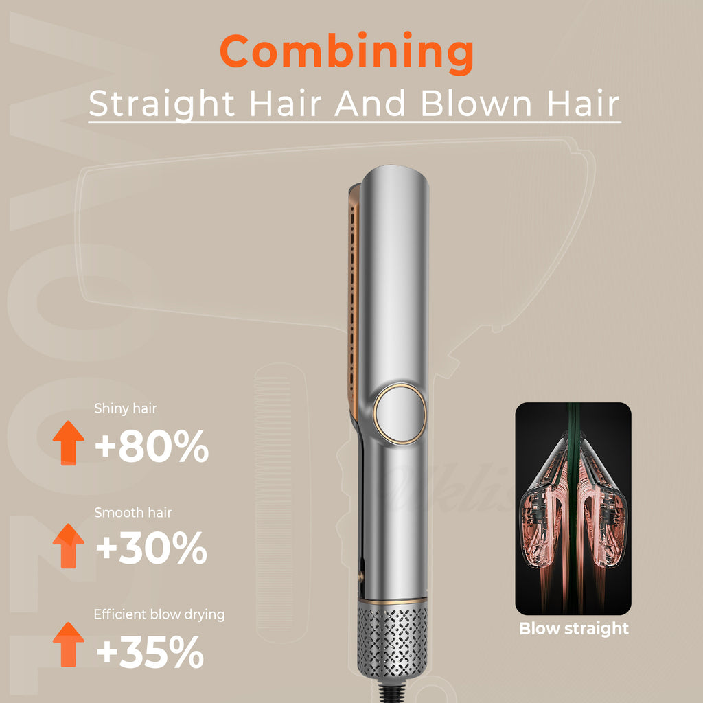 Straight Hair Straightener Blow Dryer 2-in-1 Hair Straightener Dry and Wet Dual-Use Hair Dryer Clip Negative Ion Hair Dryer Comb