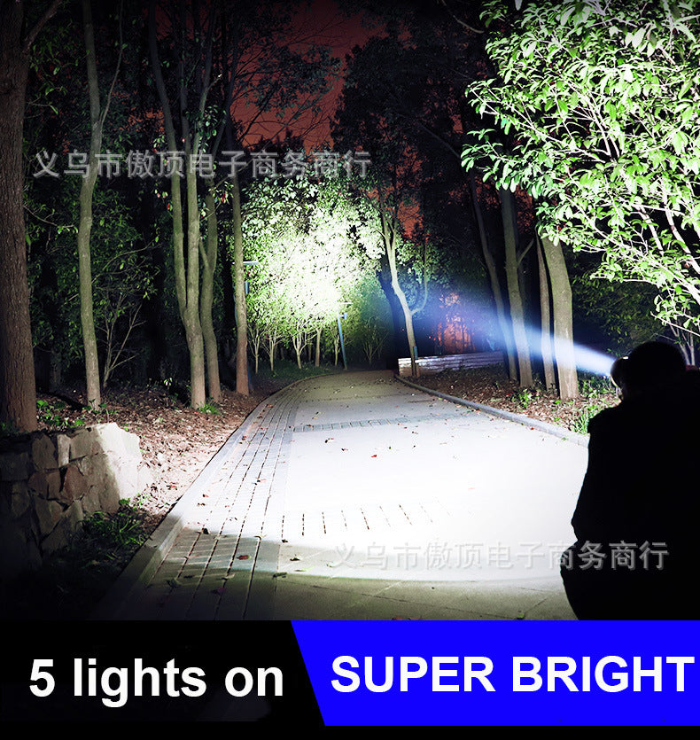 Outdoor head lamp LED Head-mounted Flashlight Lithium Battery Strong Light Five-head Headlamp Long-range Flashlight Mining Lamp USB Charging