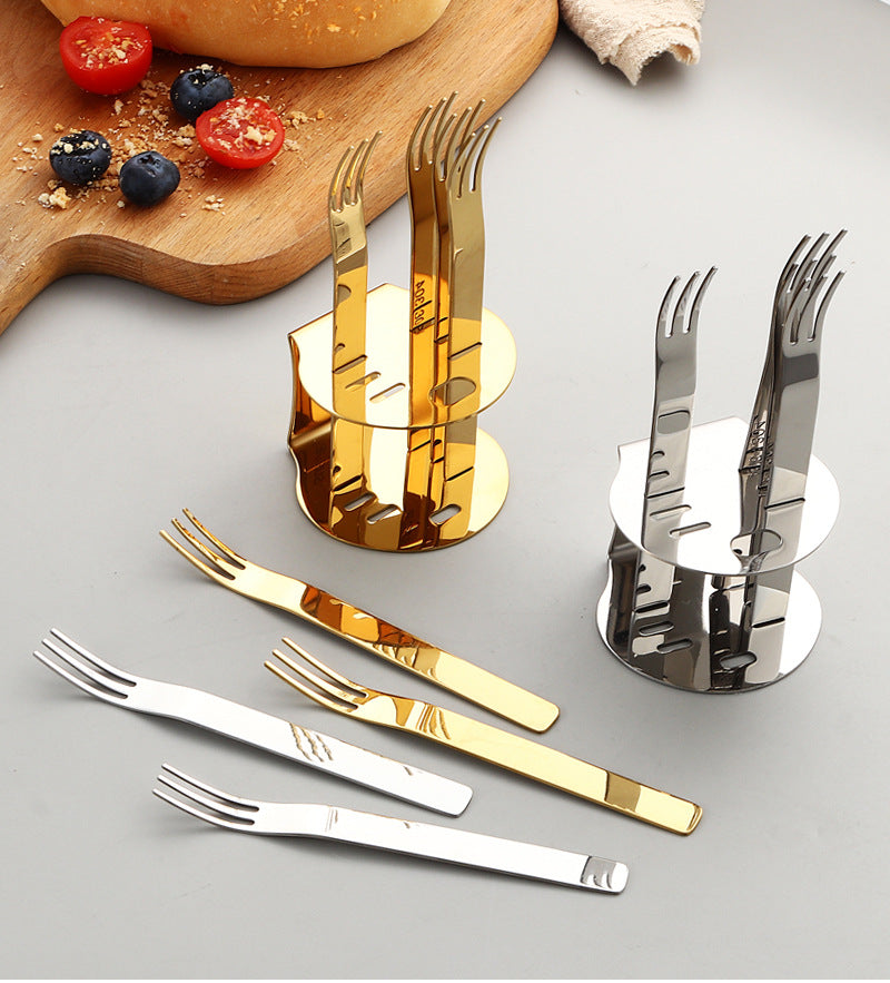 304Stainless Steel Fork Hotel Restaurant Fruit Fork with Base6Home Cake Dessert Fork Set