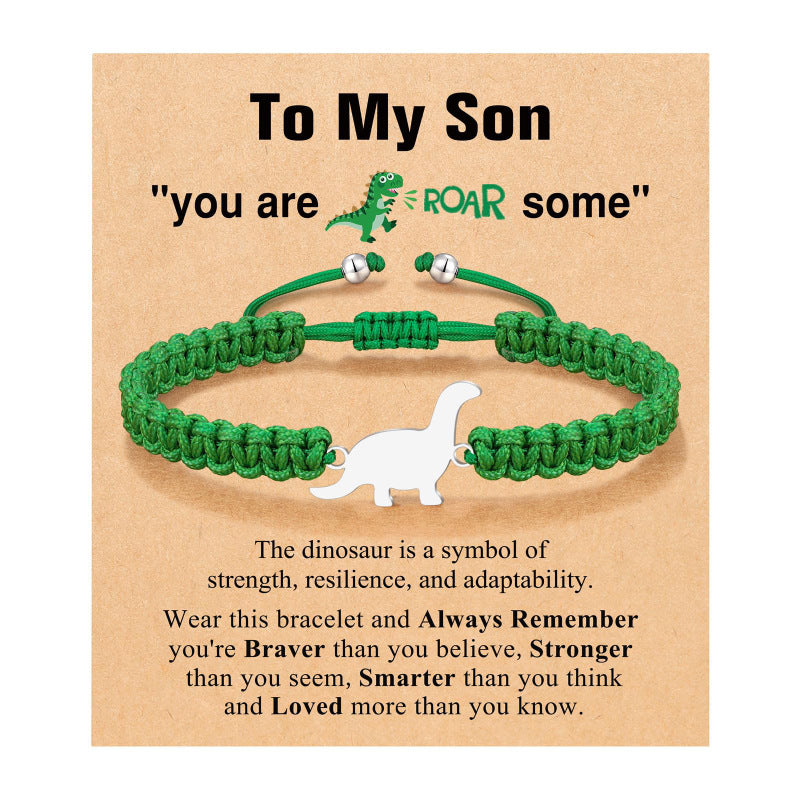Dinosaur Spirit Power Bracelet Children's Gift Stretchable Adjustable Tail Bead Bracelet Card Small Dinosaur Woven Bracelet