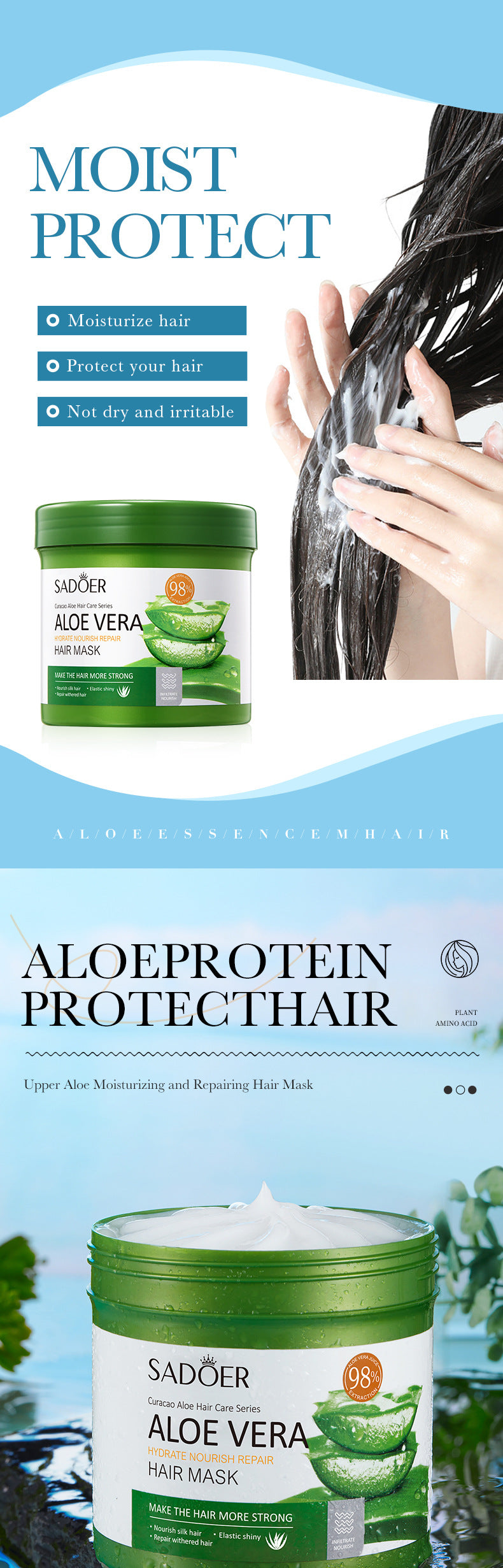 Aloe Vera Hair Mask500gSADOER Moisturizing, smooth and silky hair conditioner cross-border wholesale