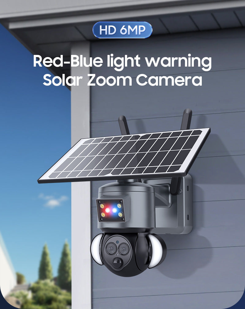 New Product12Binocular Hybrid Zoom Solar Camera Courtyard6MP High Definition Red and Blue Alarm Monitoring