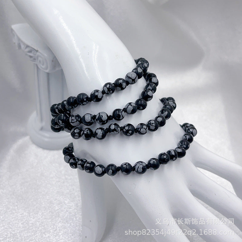 Women's Layered Turquoise Bracelet4mm Small Natural Stone Bracelet108Knotted Snowflake Volcanic Stone Long Bracelet