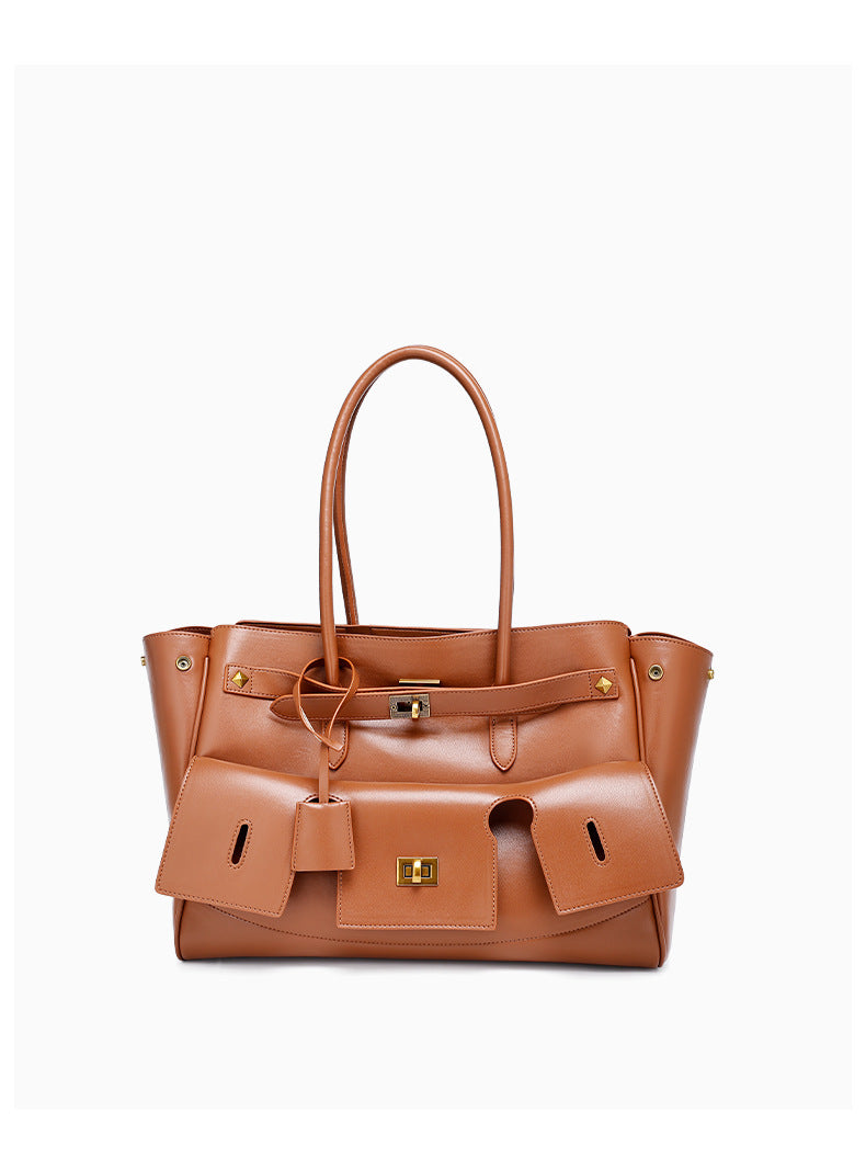 European and American Retro Large Capacity Commuter Tote Bag for Women, Fashionable Women's Bag with High-end Feel, Single Shoulder Underarm Handbag