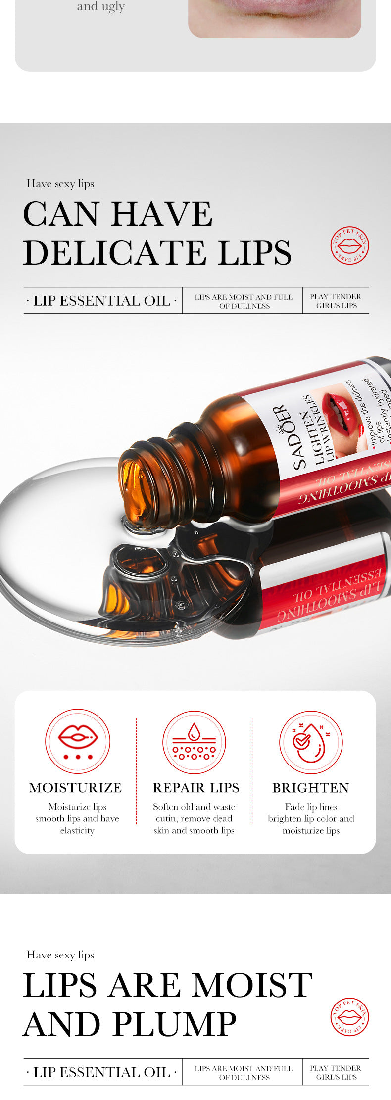 Lip Care Essence Oil10ml SADOER Tender, smooth, moisturizing essential oil  wholesale