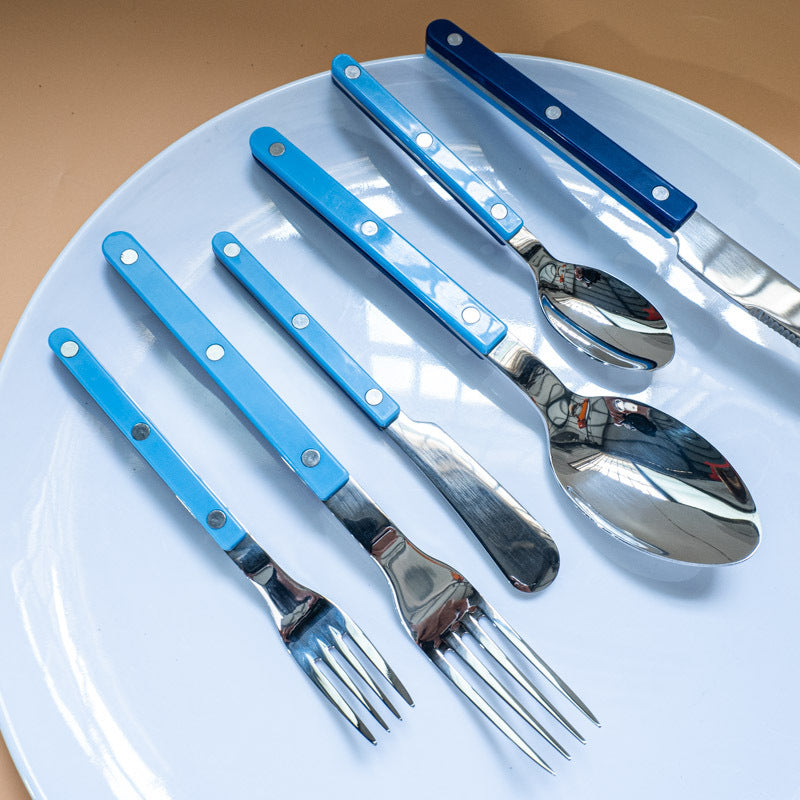 Color-Block Clip Handle Nail Dinnerware304Stainless Steel Tableware ins Nordic Style Spoon High Aesthetic6Set of Western Cutlery