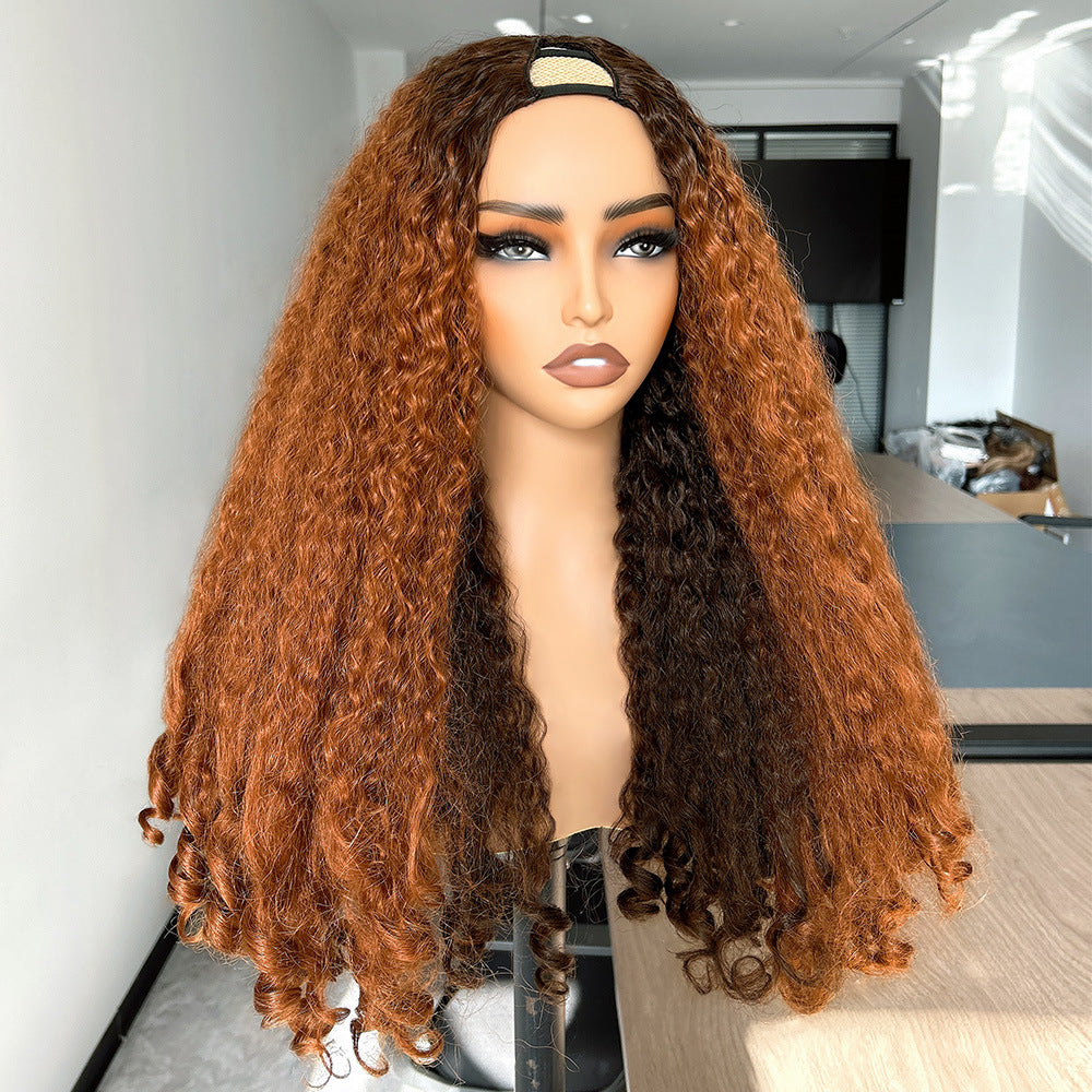 Ginger Orange V part Yaki Wig  Synthetic  Wig Cross-border African Synthetic Fiber Fake