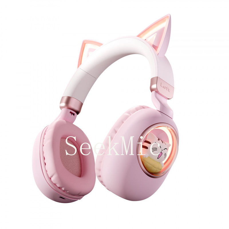 Cartoon Cat Head-mounted Bluetooth Wireless Earphones Long Battery Life Support Customization Cat Ear Cute Cat Ear Design