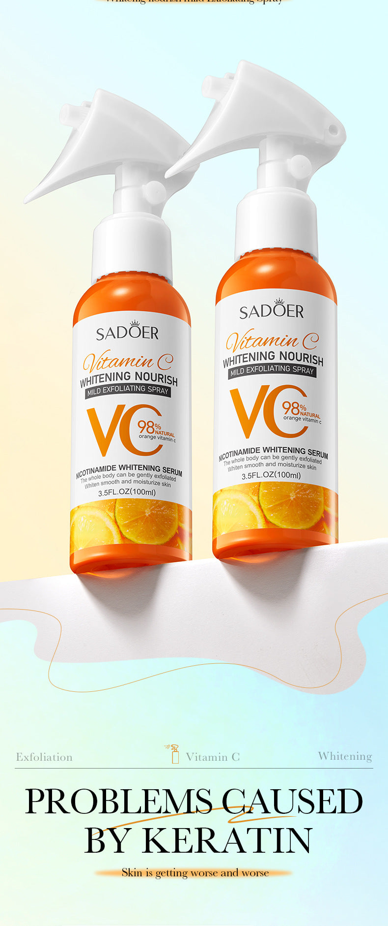 Exfoliating Spray SADOER Exfoliating Gentle Cleansing Body Hydrating Spray  Wholesale