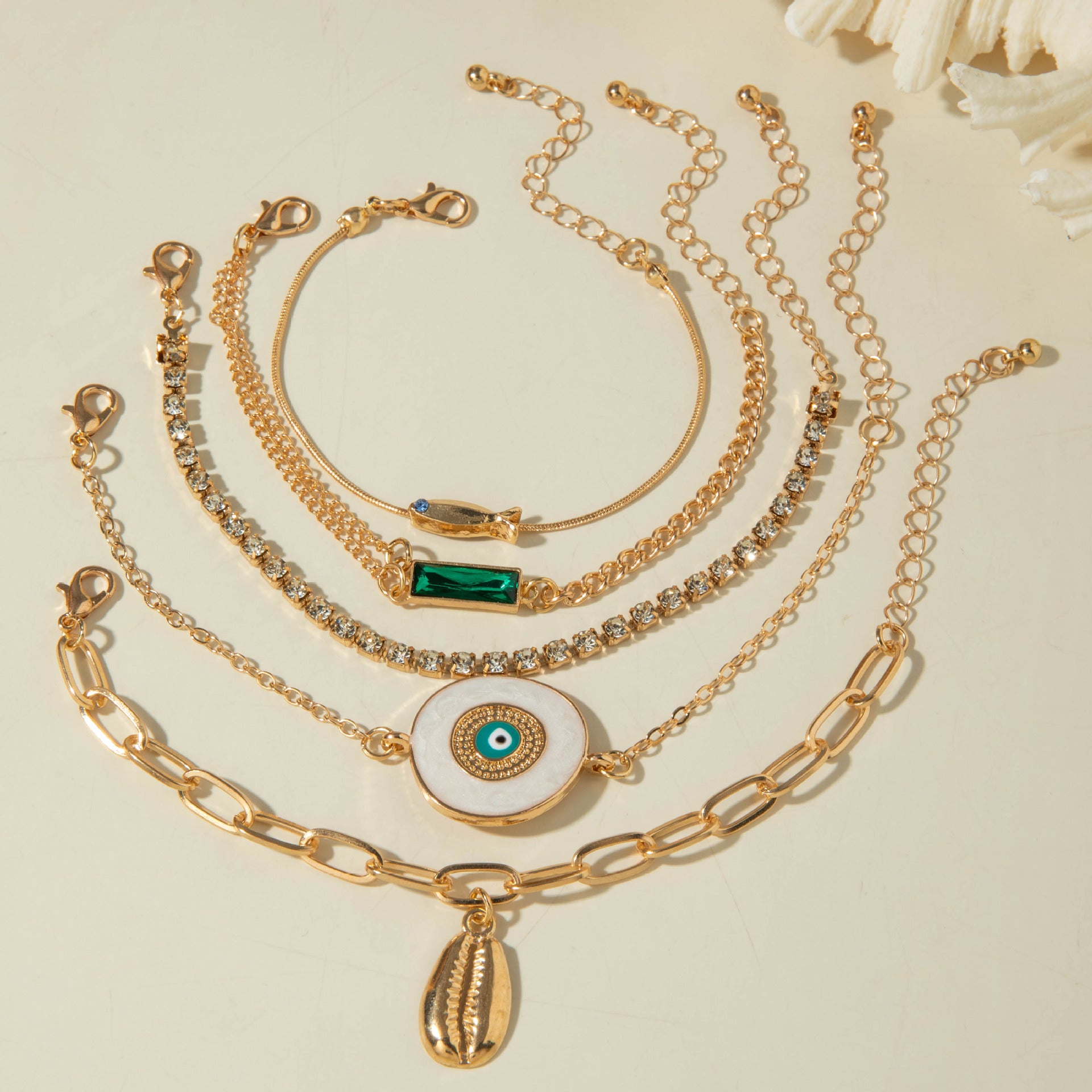 European and American Style Bracelet Bohemian Devil's Eye Bracelet Design Sense Inlaid Diamond Oil Drop Exaggerated Bracelet Set