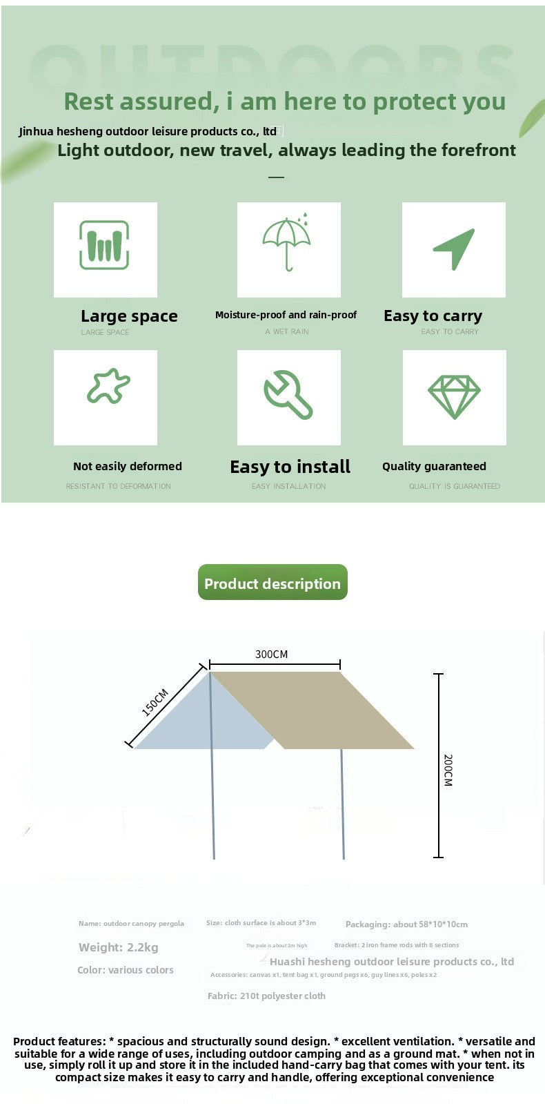 Camping Tarp Wholesale In Stock Camping Tent Outdoor Sunshade Portable Sun Protection Rainproof Tarp Tent