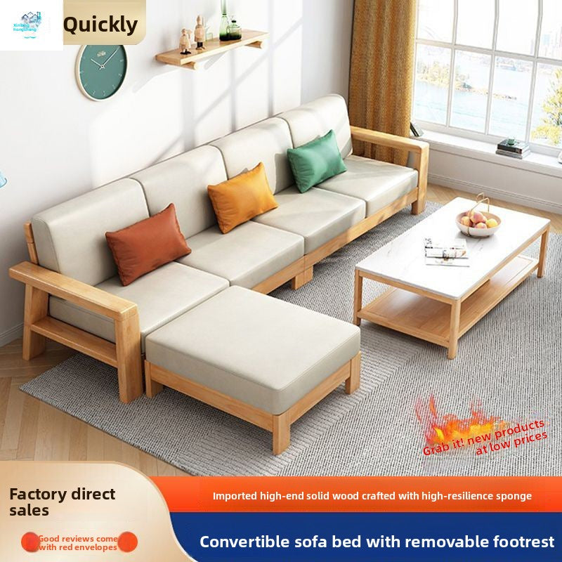 Light Luxury Retro Living Room Modern Solid Wood Sofa Set Simple Sofa Bed Dual-use Small Apartment Fabric New Chinese Style