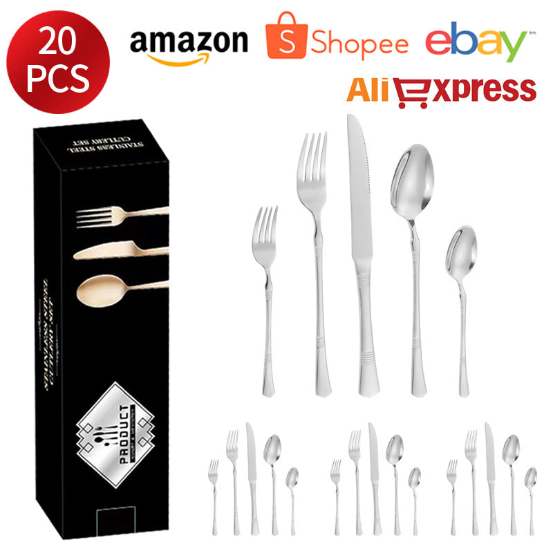 Stainless Steel Cutlery Western Steak Knife and Fork6Restaurant Crown Knife, Fork, and Spoon for One Person24Piece Suit