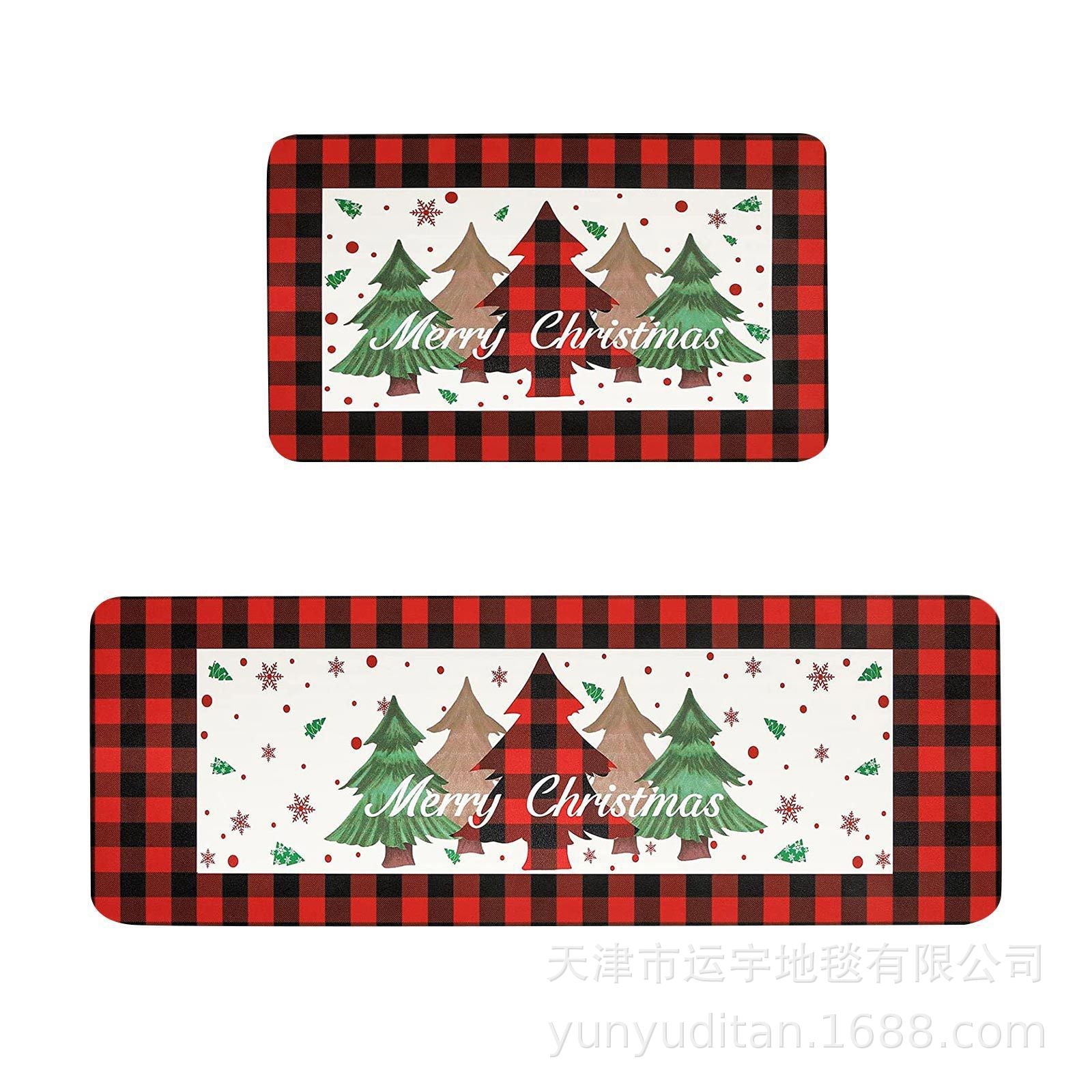 Christmas Kitchen Floor Mat Two-Piece Set Crystal Velvet Water-Absorbent Oil-Absorbent Non-Slip Foot Mat Holiday Decorative Floor Mat
