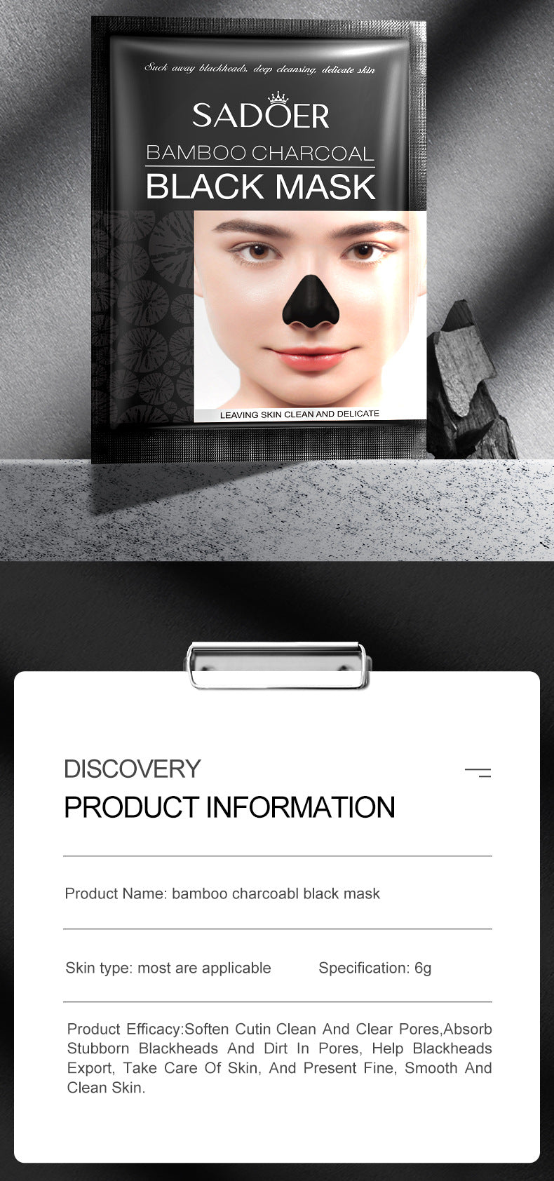 Nose Strips Pack SADOER Bamboo Charcoal Blackhead Absorbing Nose Mask Patch T District Nursing  Foreign Trade Wholesale