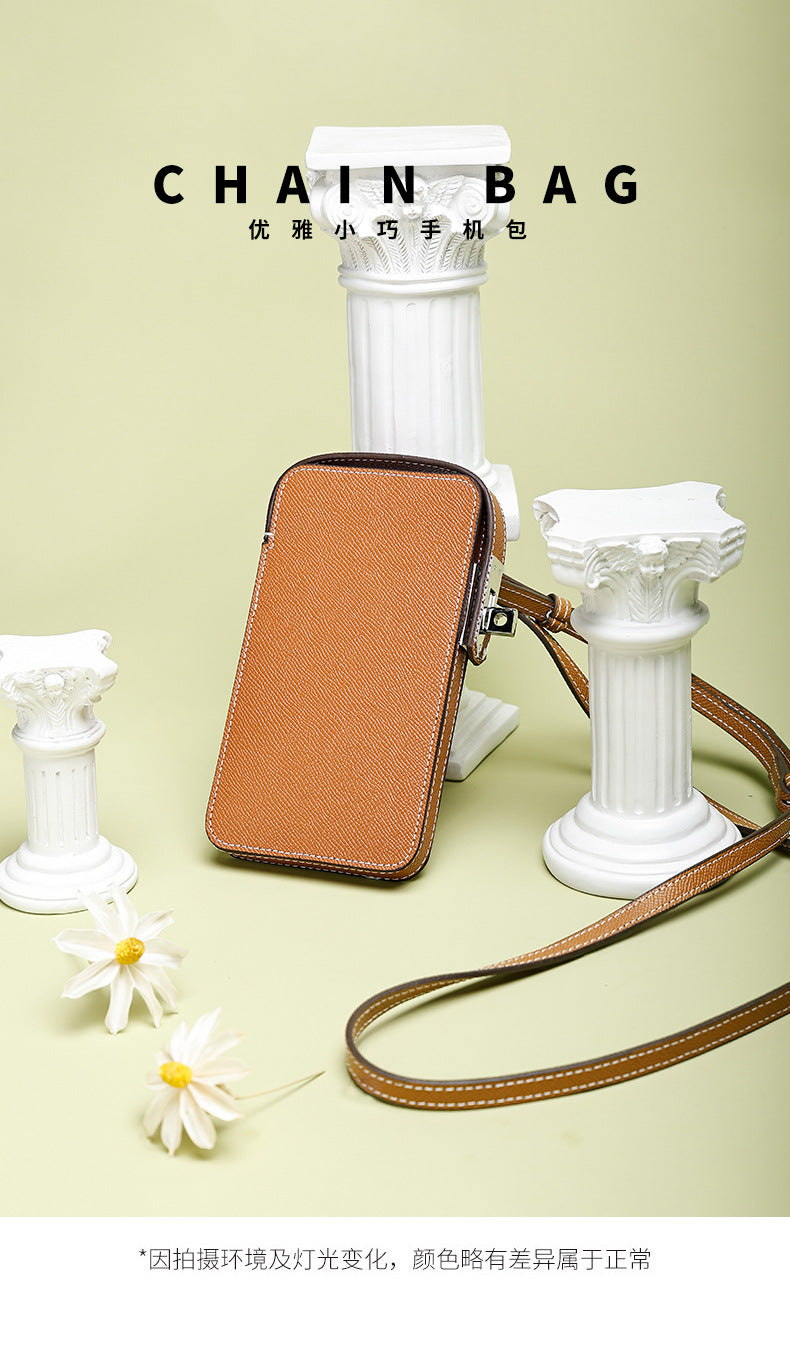 European and American New Style Cowhide Phone Bag for Women, Crossbody Small Bag with High-end Feel, Lightweight Mini Women's Bag, Simple Design