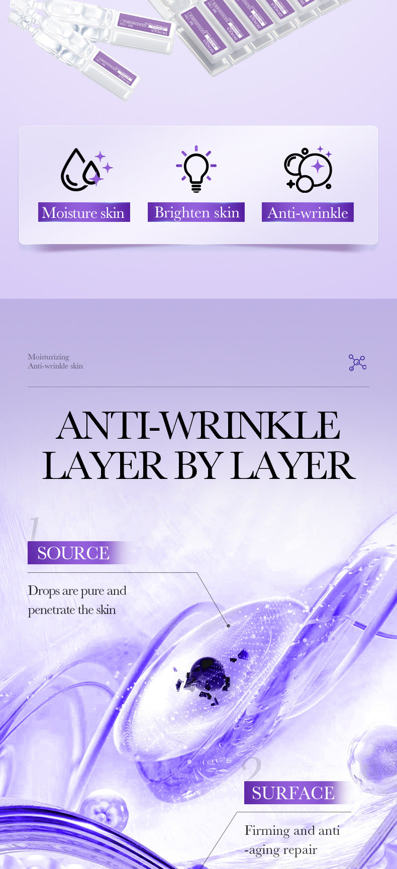 Retinol Anti-Wrinkle Serum BIOAOUA Firming and Moisturizing Single-use Essence Liquid  Wholesale