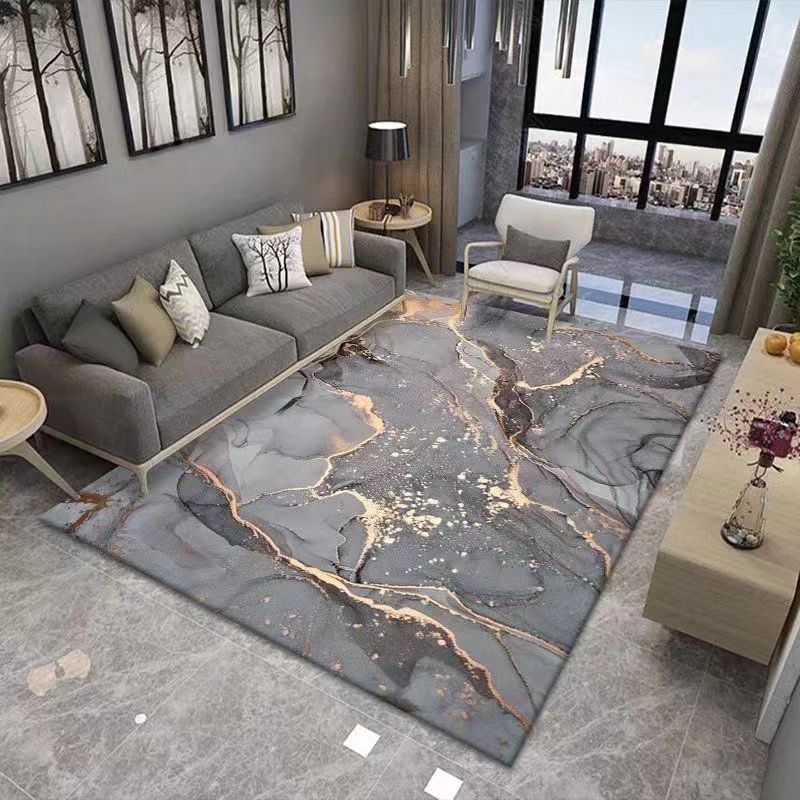 Living Room Carpet Nordic Light Luxury High-End Coffee Table Sofa Cushion Ink Art Style Home Bedroom Bedside Crystal Velvet Carpet