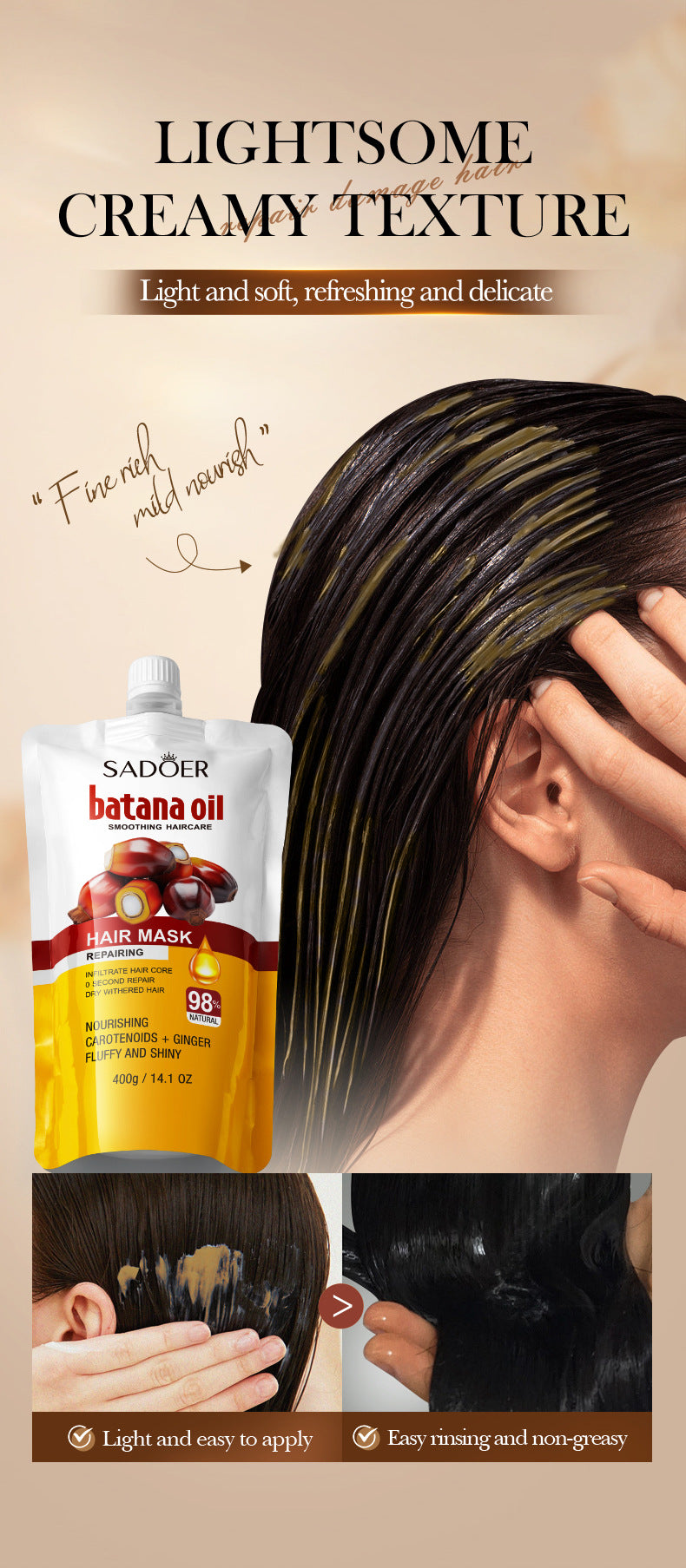 Batahana Nourishing Hair Mask SADOER Soothing and Moisturizing Conditioner Sachet Cross-Border Wholesale