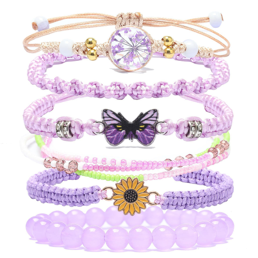 Sunflower Daisy Bracelet Adjustable Winding Rice Beads Forest Style Bracelet Women's Double Ring Butterfly Handwoven Bracelet