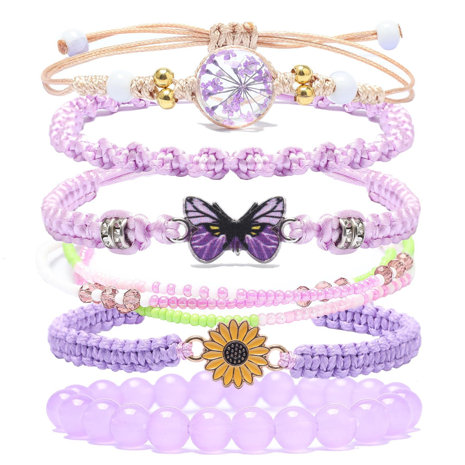Sunflower Daisy Bracelet Adjustable Winding Rice Beads Forest Style Bracelet Women's Double Ring Butterfly Handwoven Bracelet