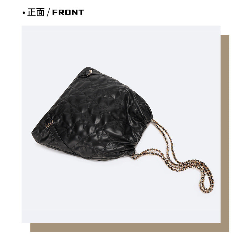 Quilted Chain Small Chanel Style Pleated Drawstring Trash Bag New Underarm Bag for Women Large Capacity Commuting Shoulder Bag