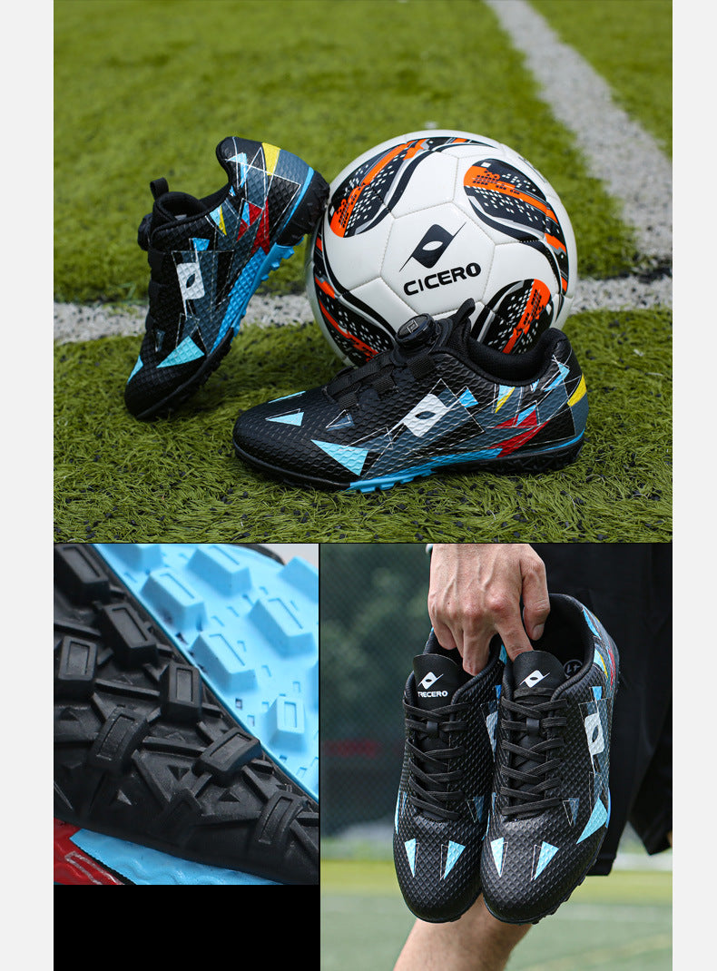 Rotating Buckle Football Shoes Breathable Anti-Slip TF Children's and Teenagers' Turf Training Shoes for Flat Ground Competitions