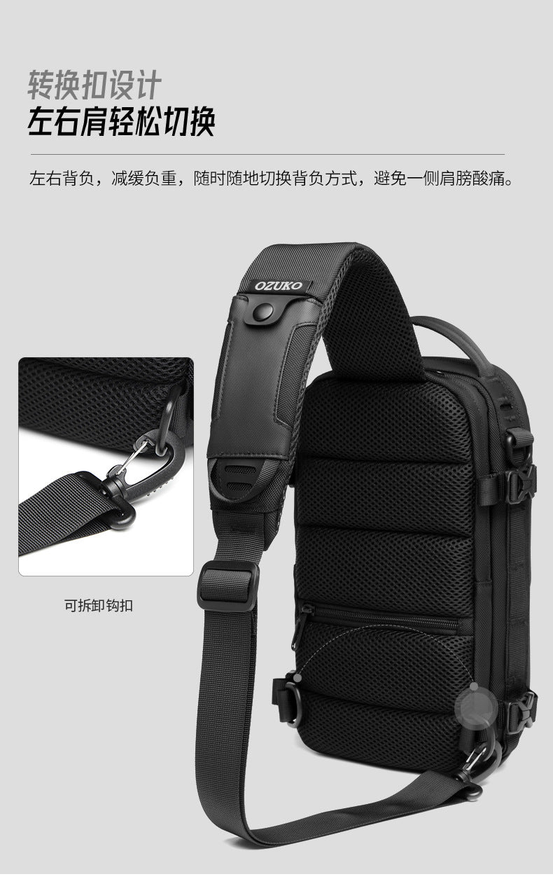OZUKO EVA Hard Shell Chest Bag Men's Crossbody Bag Tactical Functional Waterproof Large Capacity Outdoor Cycling Bag